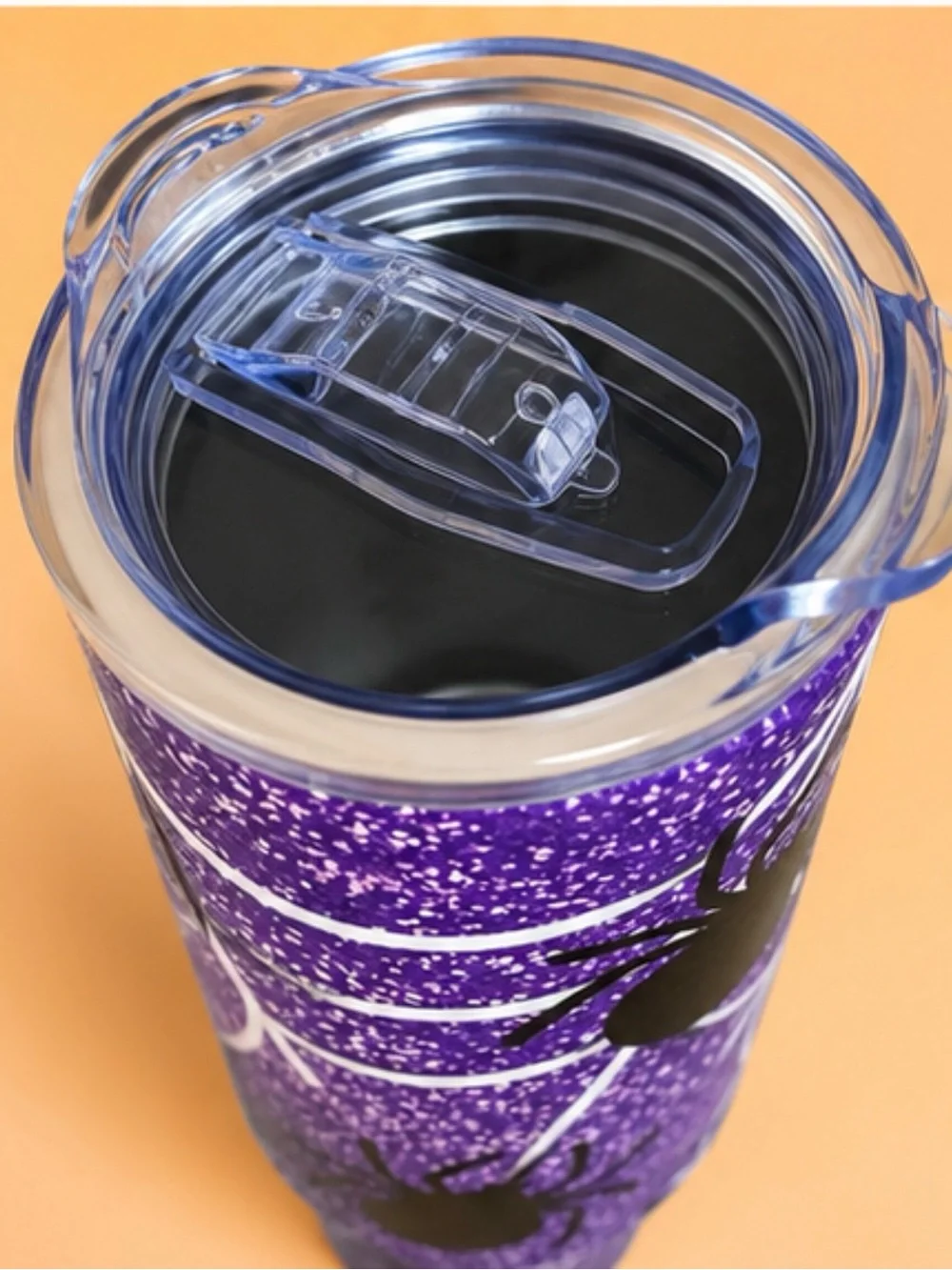 40oz Halloween insulated stainless steel tumbler purple glitter finish &spiders